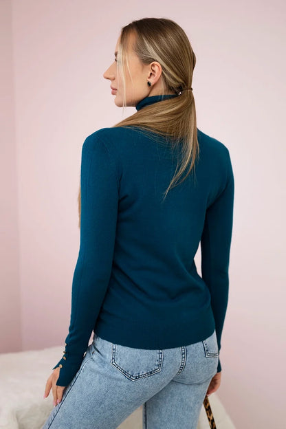 Пуловер с висока яка и декоративни копчета ИТ-61