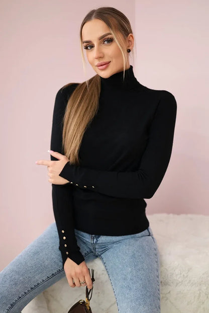Пуловер с висока яка и декоративни копчета ИТ-61
