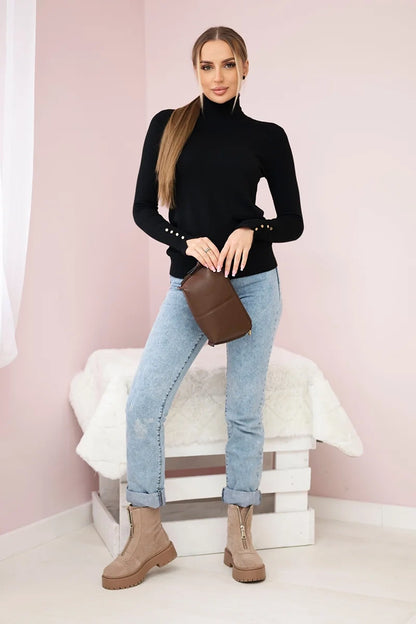 Пуловер с висока яка и декоративни копчета ИТ-61