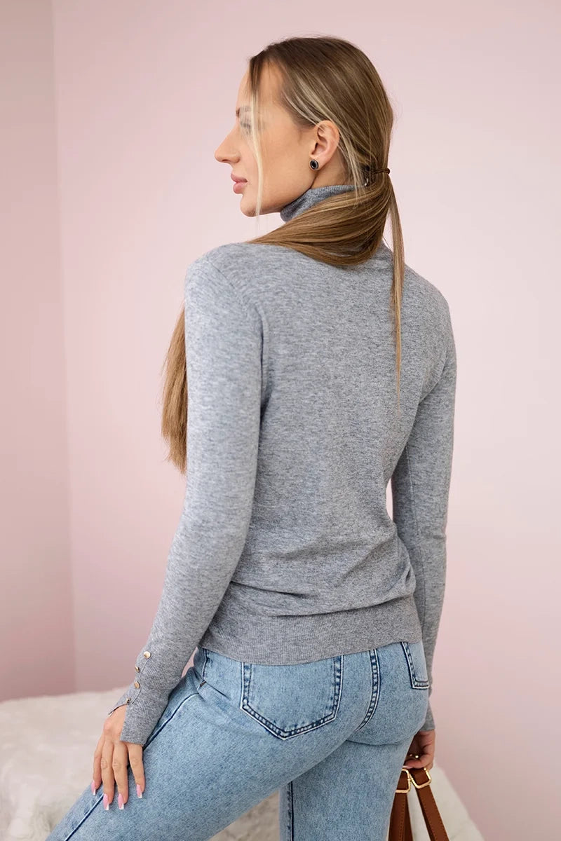 Пуловер с висока яка и декоративни копчета ИТ-61