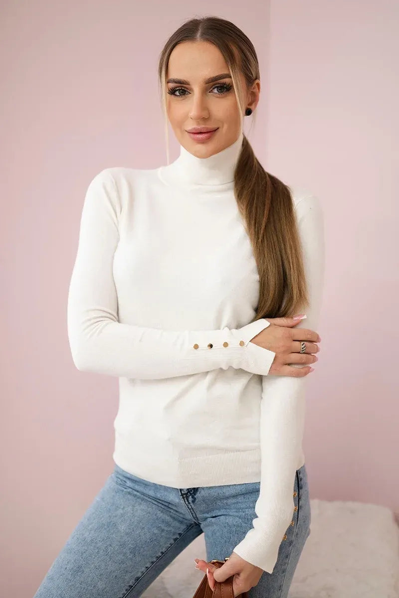 Пуловер с висока яка и декоративни копчета ИТ-61