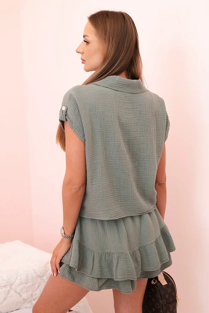 Дамски комплект от муселин с къс ръкав и пола-панталон ИТ-69