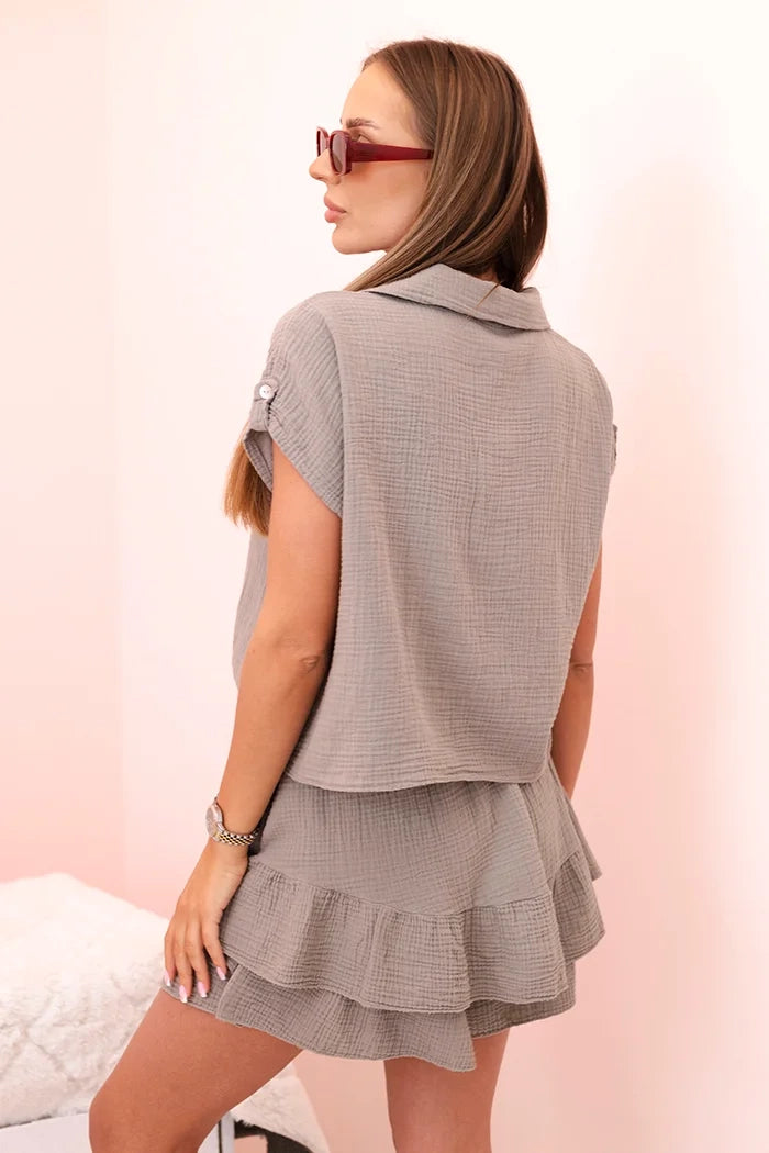 Дамски комплект от муселин с къс ръкав и пола-панталон ИТ-69