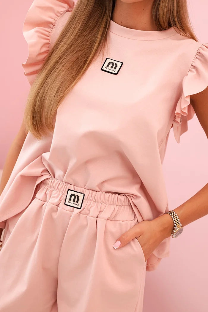 Дамски комплект от блуза с къс ръкав и къси панталонки с ластик ИТ-71