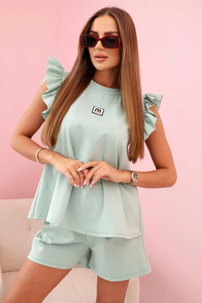 Дамски комплект от блуза с къс ръкав и къси панталонки с ластик ИТ-71