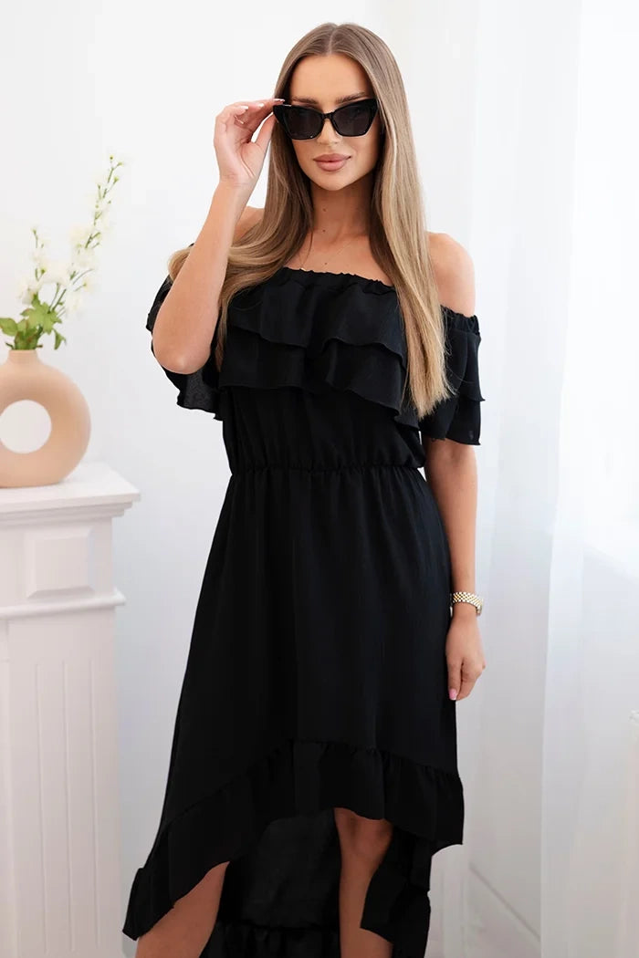 Дамска рокля с открити рамене и удължен гръб ИТ-77