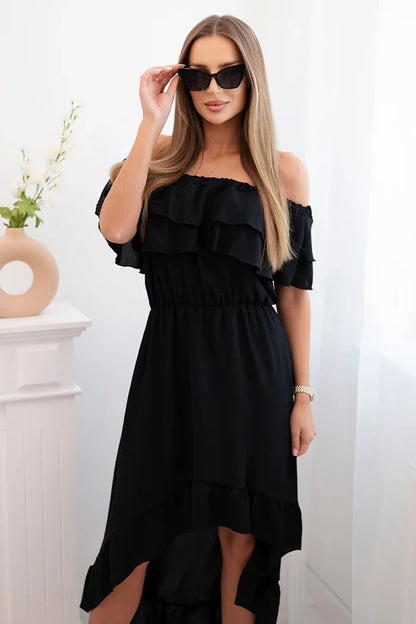 Дамска рокля с открити рамене и удължен гръб ИТ-77