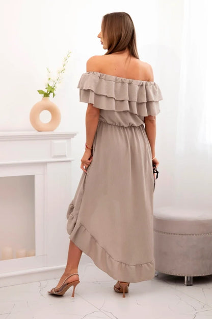 Дамска рокля с открити рамене и удължен гръб ИТ-77