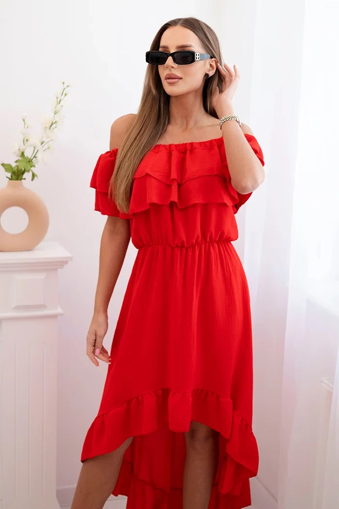 Дамска рокля с открити рамене и удължен гръб ИТ-77