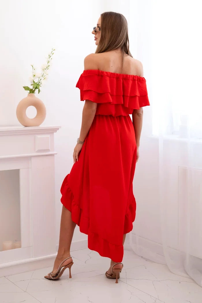 Дамска рокля с открити рамене и удължен гръб ИТ-77