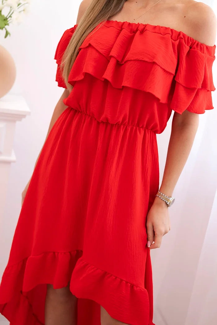 Дамска рокля с открити рамене и удължен гръб ИТ-77