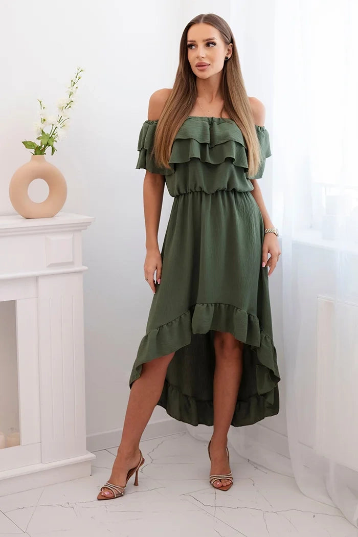 Дамска рокля с открити рамене и удължен гръб ИТ-77