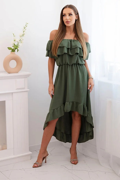 Дамска рокля с открити рамене и удължен гръб ИТ-77