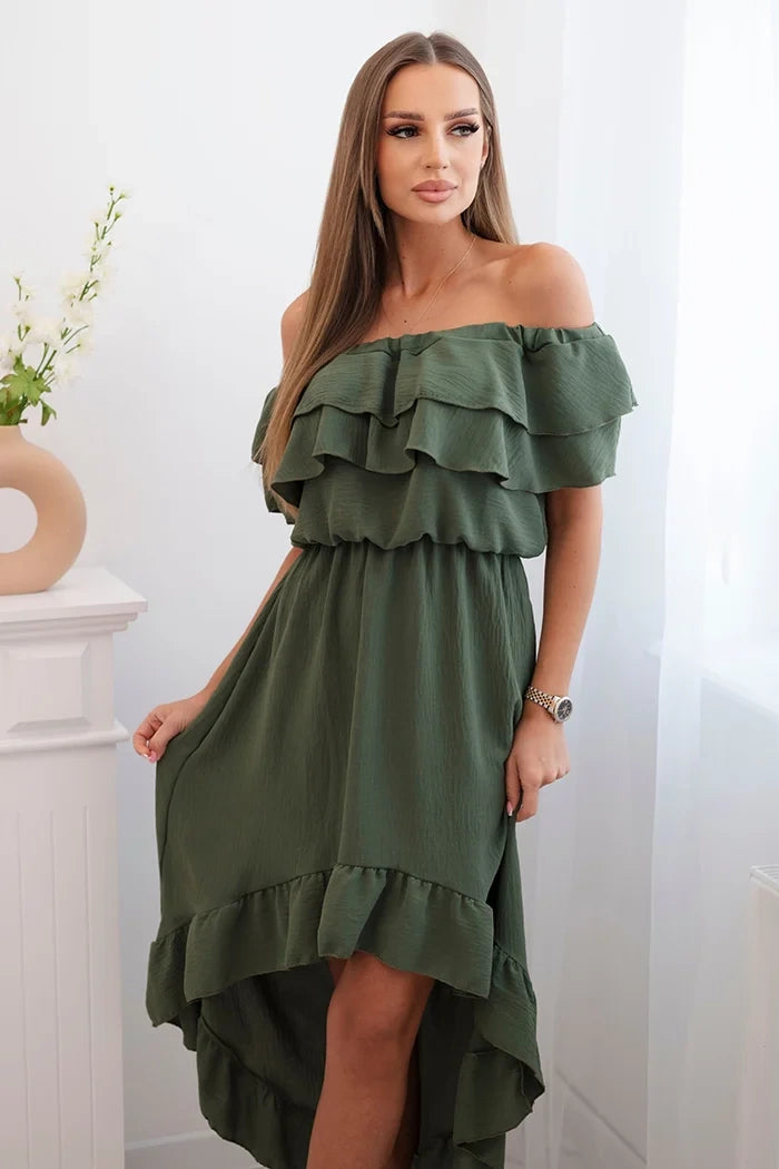 Дамска рокля с открити рамене и удължен гръб ИТ-77