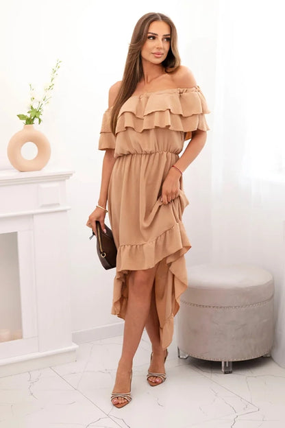 Дамска рокля с открити рамене и удължен гръб ИТ-77