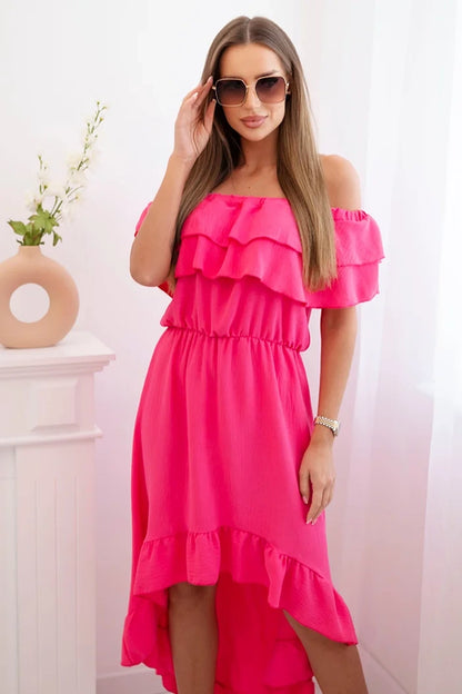 Дамска рокля с открити рамене и удължен гръб ИТ-77