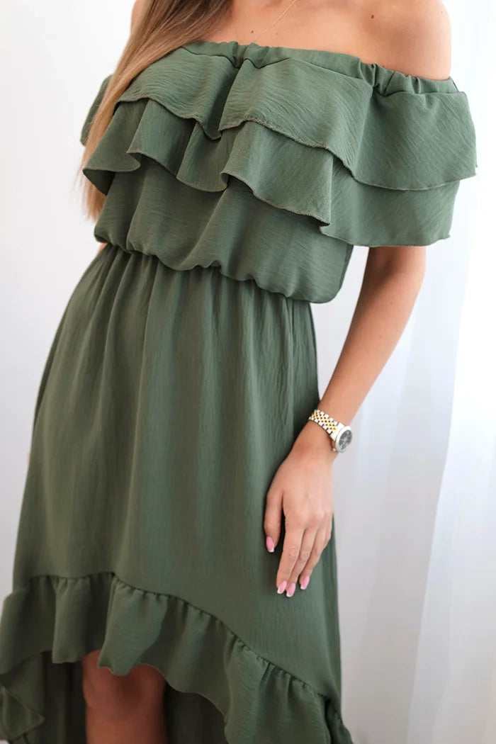 Дамска рокля с открити рамене и удължен гръб ИТ-77