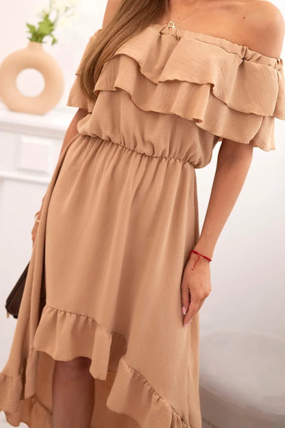 Дамска рокля с открити рамене и удължен гръб ИТ-77