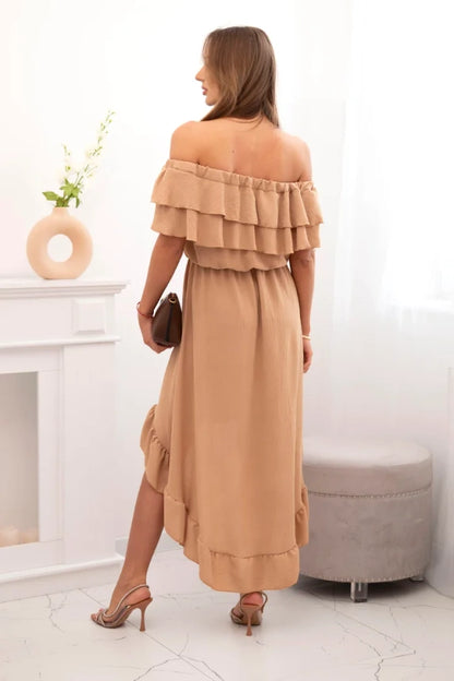 Дамска рокля с открити рамене и удължен гръб ИТ-77