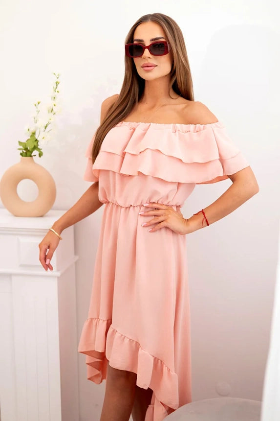 Дамска рокля с открити рамене и удължен гръб ИТ-77