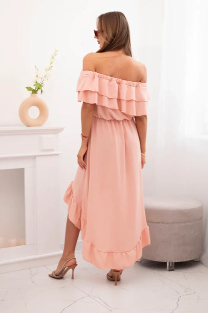 Дамска рокля с открити рамене и удължен гръб ИТ-77