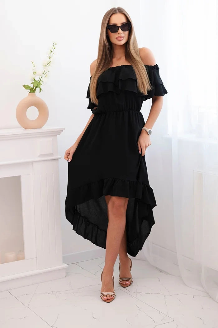 Дамска рокля с открити рамене и удължен гръб ИТ-77