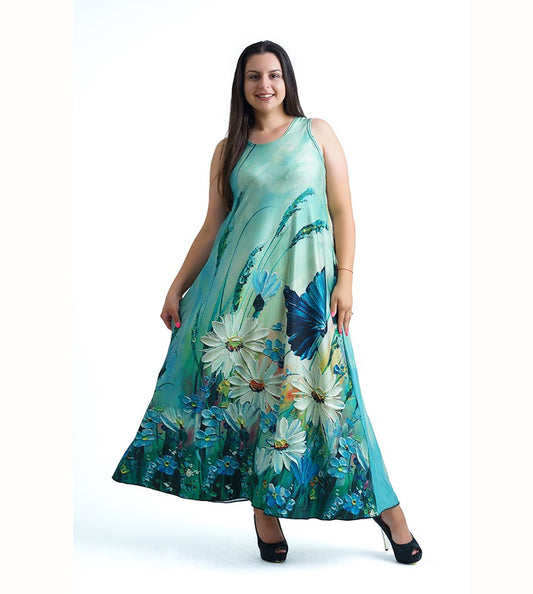 Дълга зелена рокля без ръкави Иванина