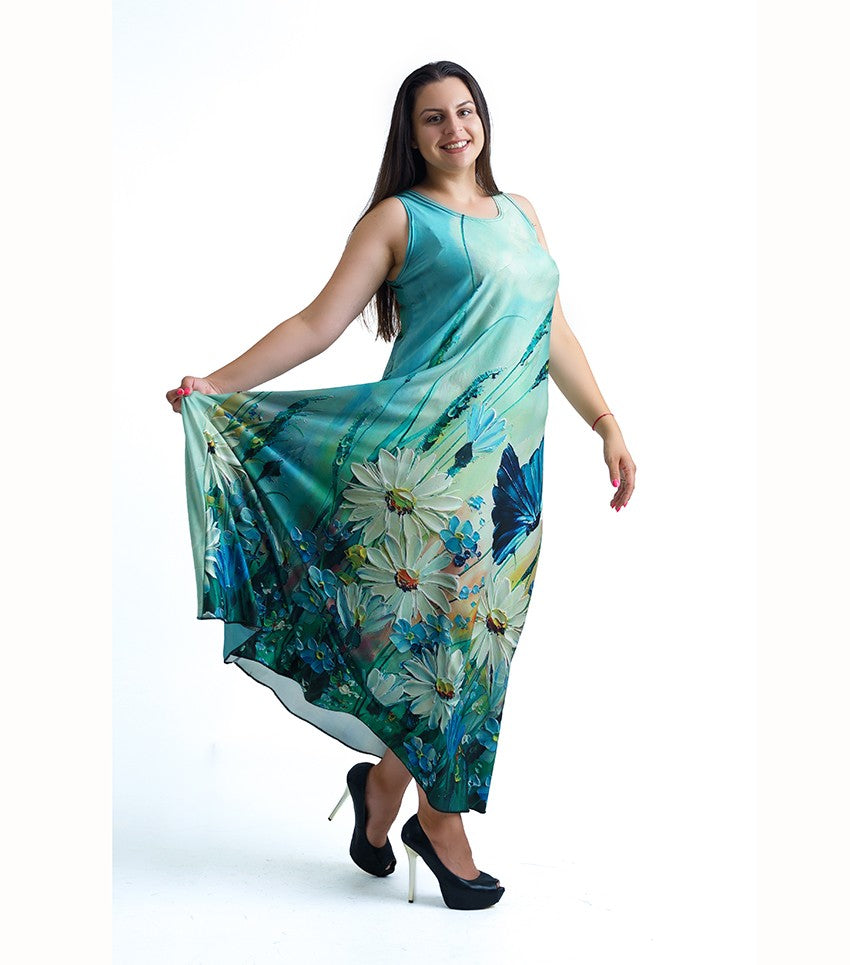 Дълга зелена рокля без ръкави Иванина