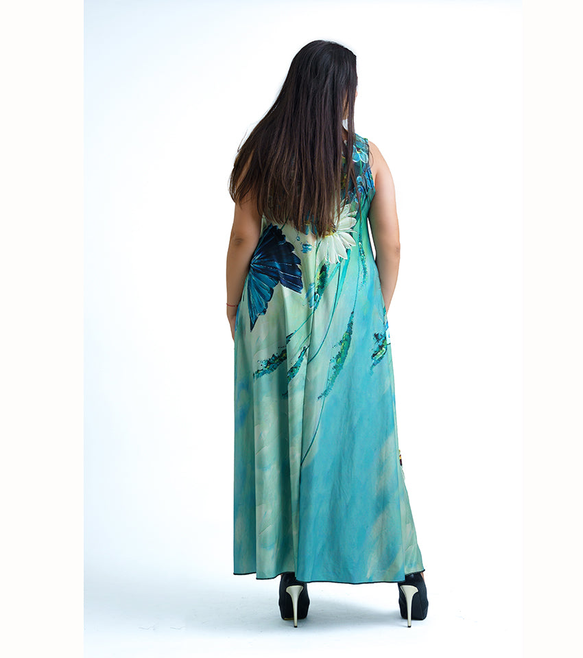 Дълга зелена рокля без ръкави Иванина