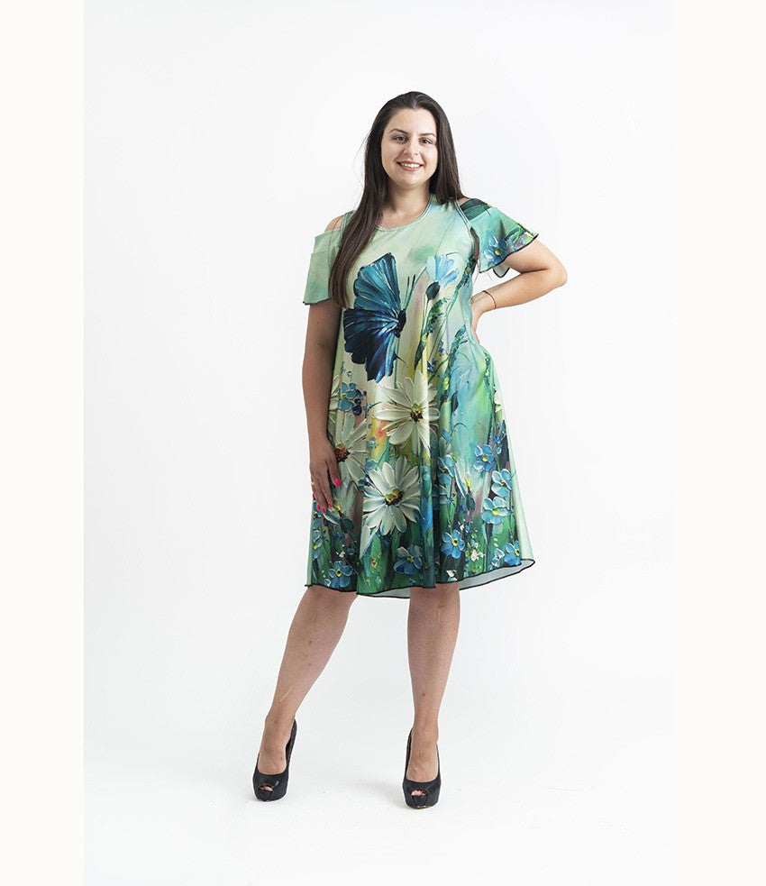 Къса зелена рокля с ръкави Карелия