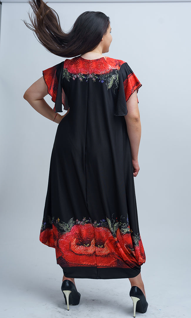 Дълга черна рокля с ръкав Клео