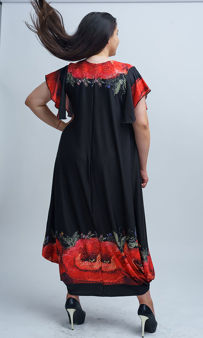 Дълга черна рокля с ръкав Клео