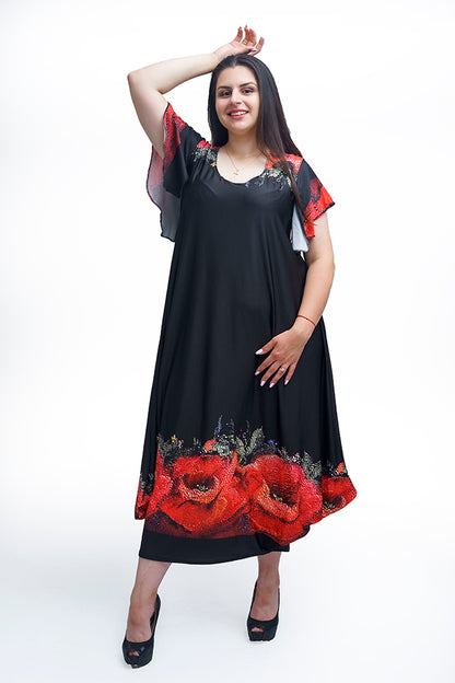 Дълга черна рокля с ръкав Клео