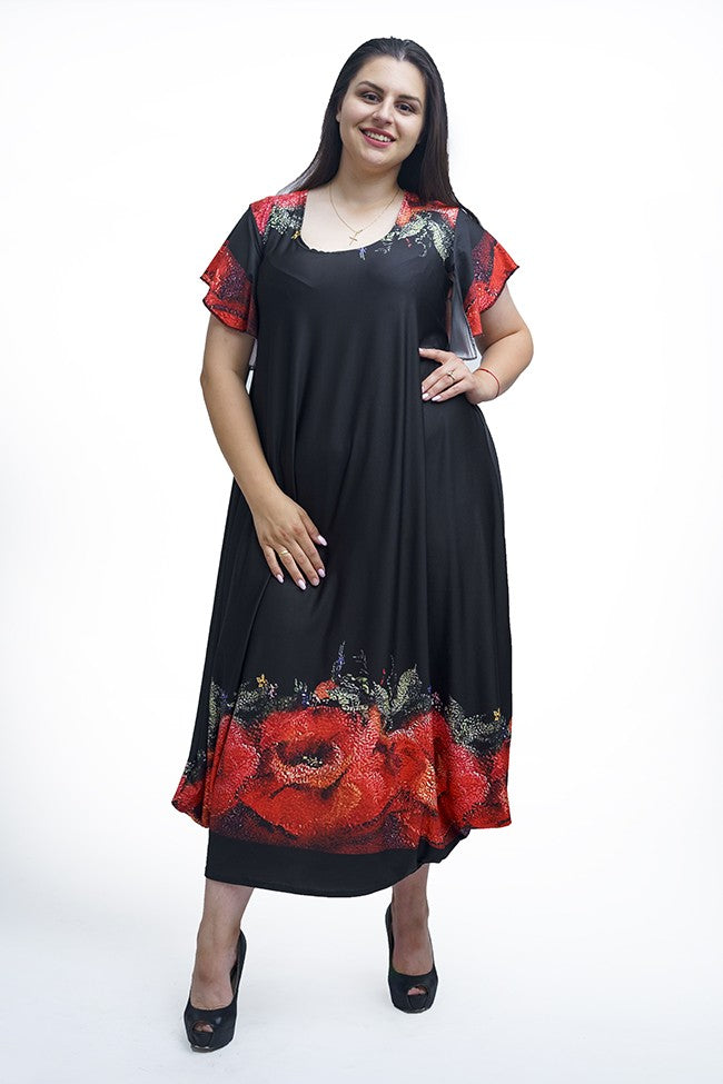 Дълга черна рокля с ръкав Клео