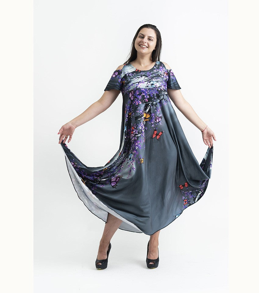 Дълга сива рокля с къс ръкав Луиза