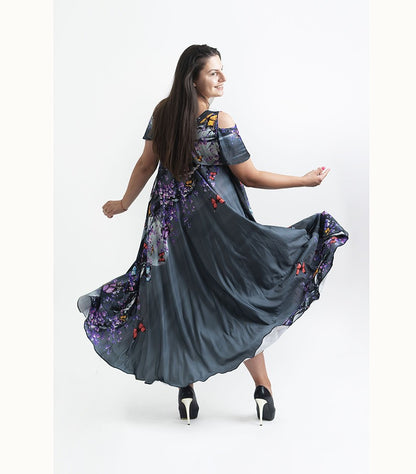 Дълга сива рокля с къс ръкав Луиза