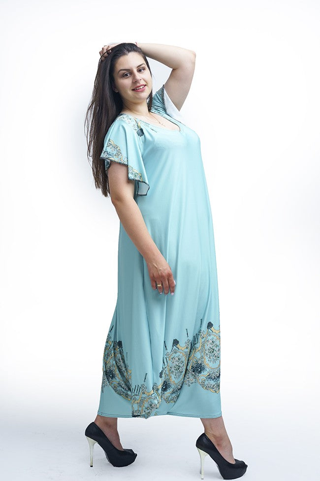 Дълга рокля с къс ръкав Малина