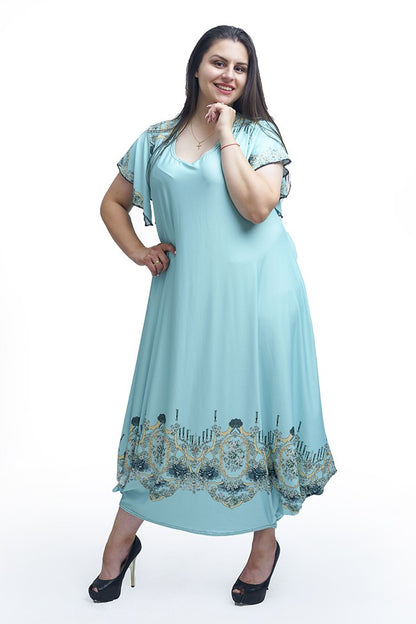 Дълга рокля с къс ръкав Малина