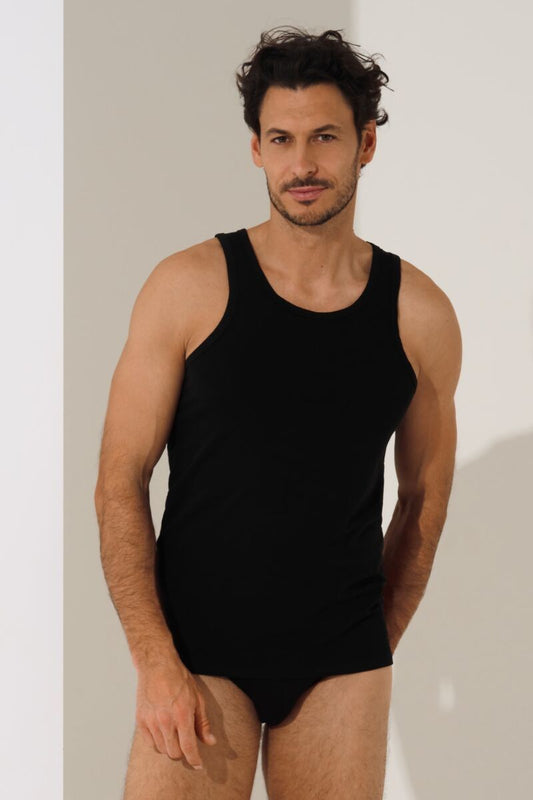 Мъжки памучен потник в черно Lisca Hermes Men 031009-02