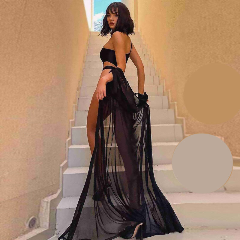 Дълго черно парео с къс ръкав MS-4400