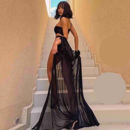 Дълго черно парео с къс ръкав MS-4400