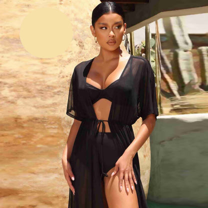 Дълго черно парео с къс ръкав MS-4400