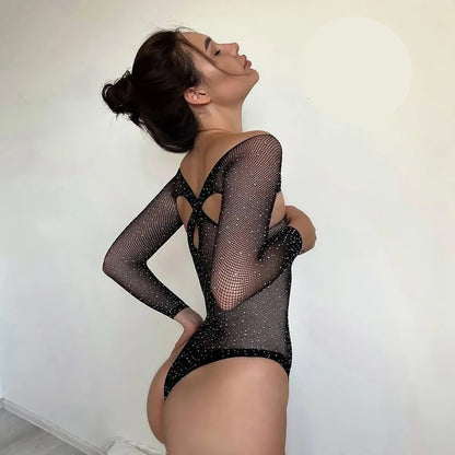Мрежесто babydoll боди с кристали NL-5553