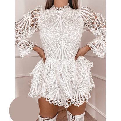 Къса дантелена рокля с дълъг ръкав NPA-8047