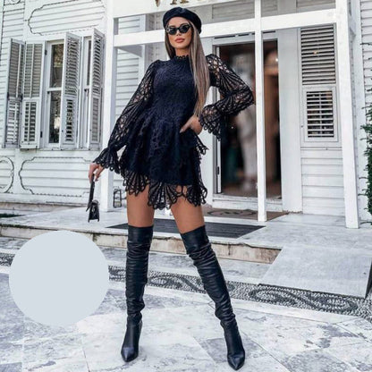 Къса дантелена рокля с дълъг ръкав NPA-8047