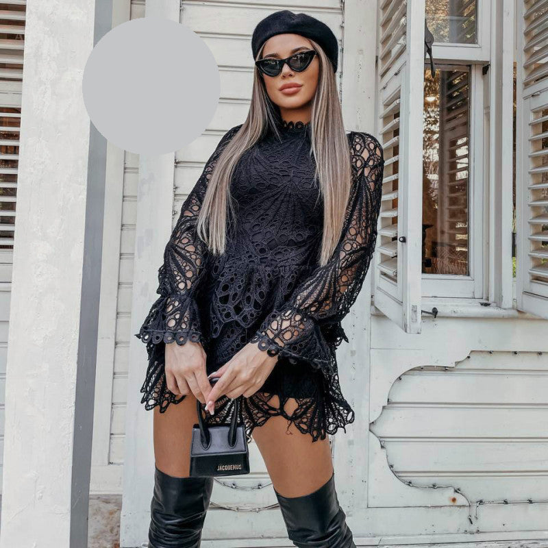 Къса дантелена рокля с дълъг ръкав NPA-8047