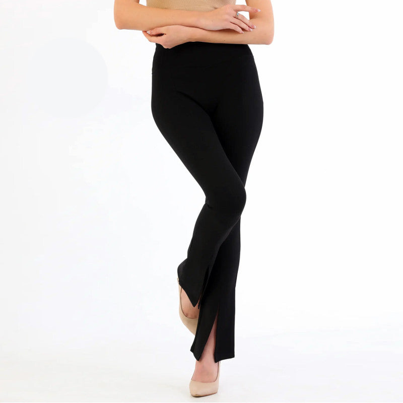 Еластичен черен панталон с цепки OG-381