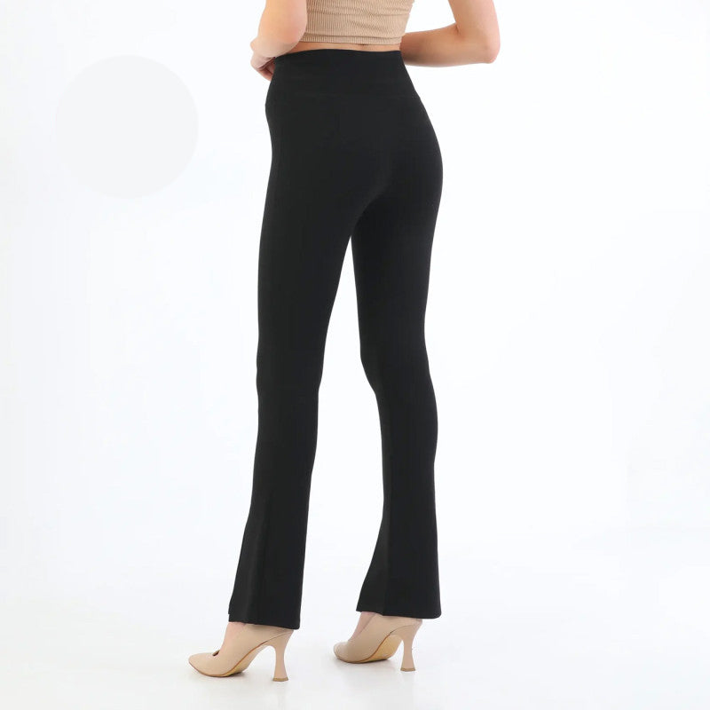 Еластичен черен панталон с цепки OG-381