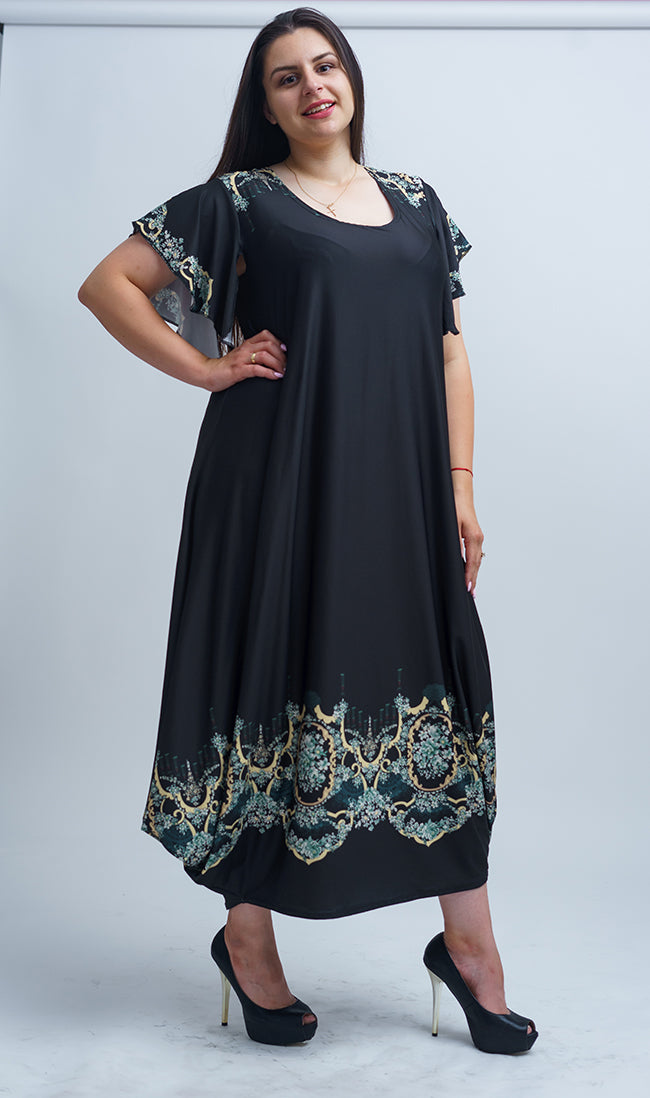 Дълга черна рокля с къс ръкав Оксана