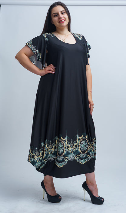 Дълга черна рокля с къс ръкав Оксана